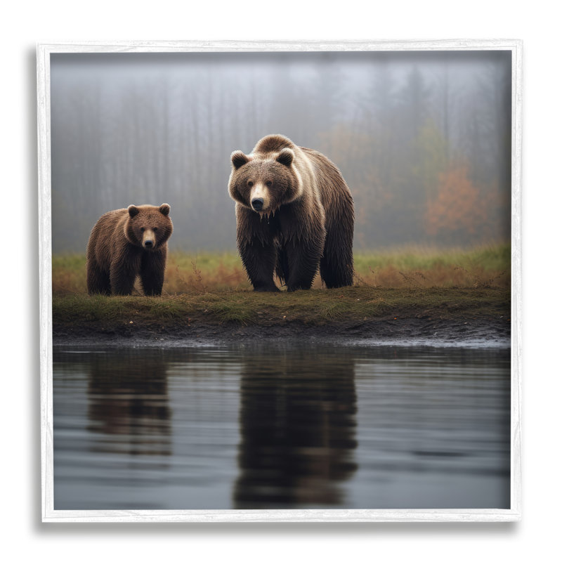 «Bear & Cub at Lake», reproduction de photo sur toile, Estampe numérique encadrée blanc bord de mer, H 12 po x l 12 po