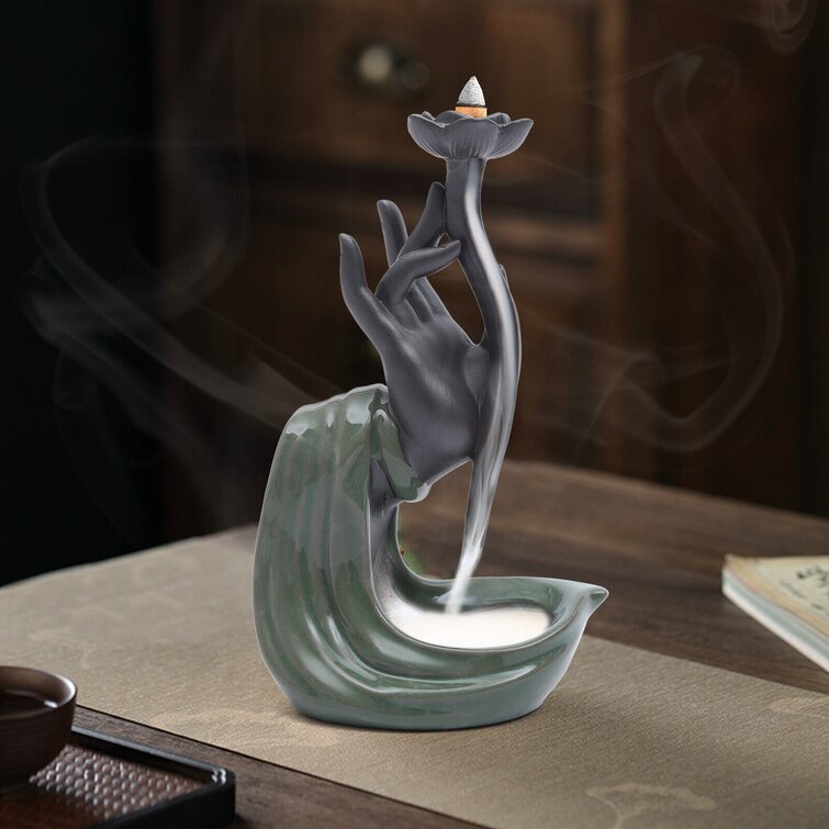 Yfke Ceramic Backflow Incense Cone Backflow Smoke Fountain Burner Holder