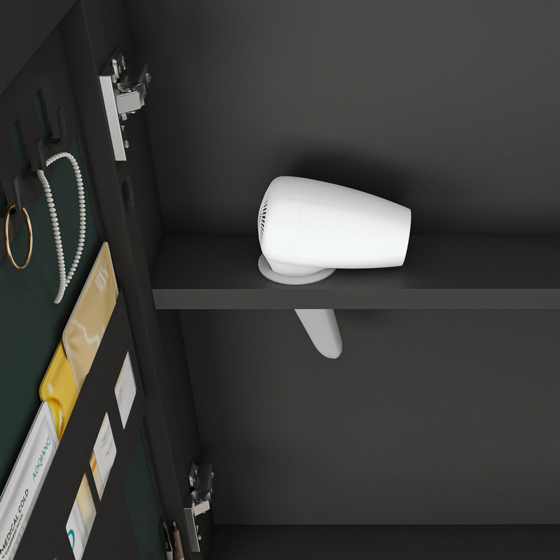 LED Cabinet Mirror with Defogging Function, Storage Rack and Hair Dryer Holder