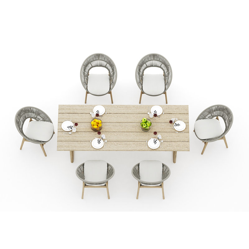 9 Pcs Grade-A Weathered Teak Wood Dining Set: 98" Sema Rectangle Table  And 8 Robas Arm Chairs #11Ro3308, 6