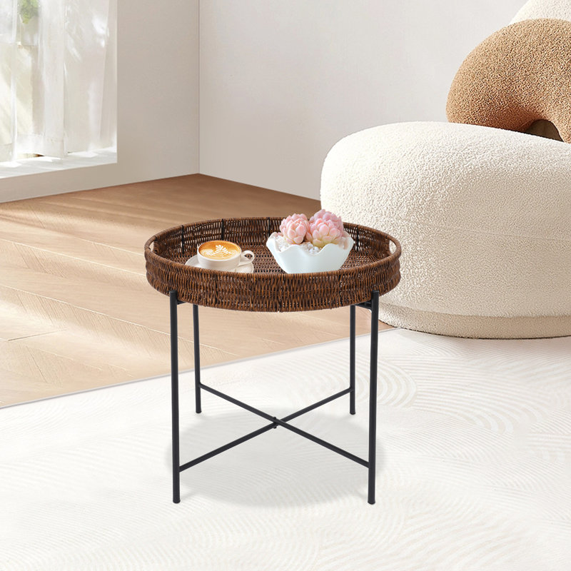 18.8" Foldable Braided Round Side Table