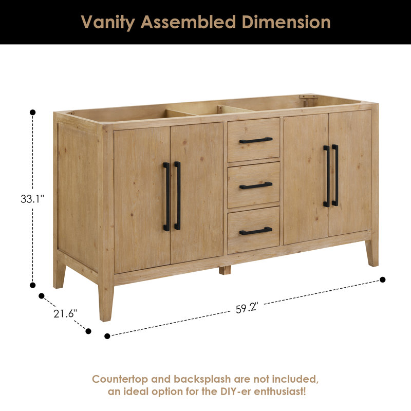 Laurel 59.2" Double Bathroom Vanity Base Only, Weathered Fir