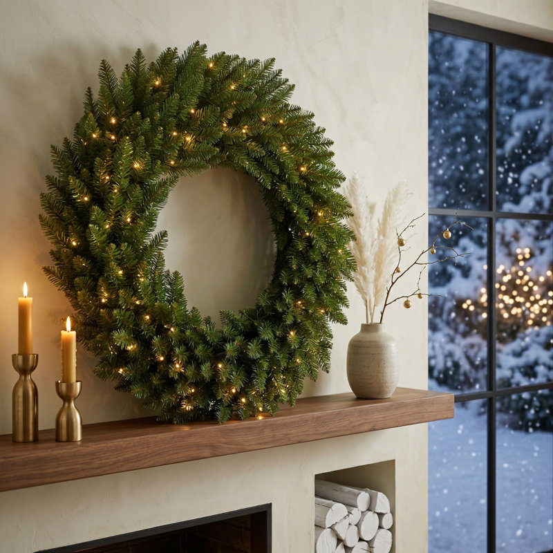 Couronne de Noël 32 po avec sapin Douglas pré-éclairé, 32" H x 32" W