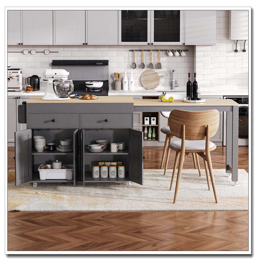 Lark Manor™ Kitchen Island with Extendable Dining Table,Spice Rack and ...