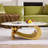 49.2" Modern Oval Faux Marble Coffee Table with Sturdy Gold Metal Base, Luxury Living Room Furniture for Home Decor, Scratch-Resistant & Easy Assembly-1501772587