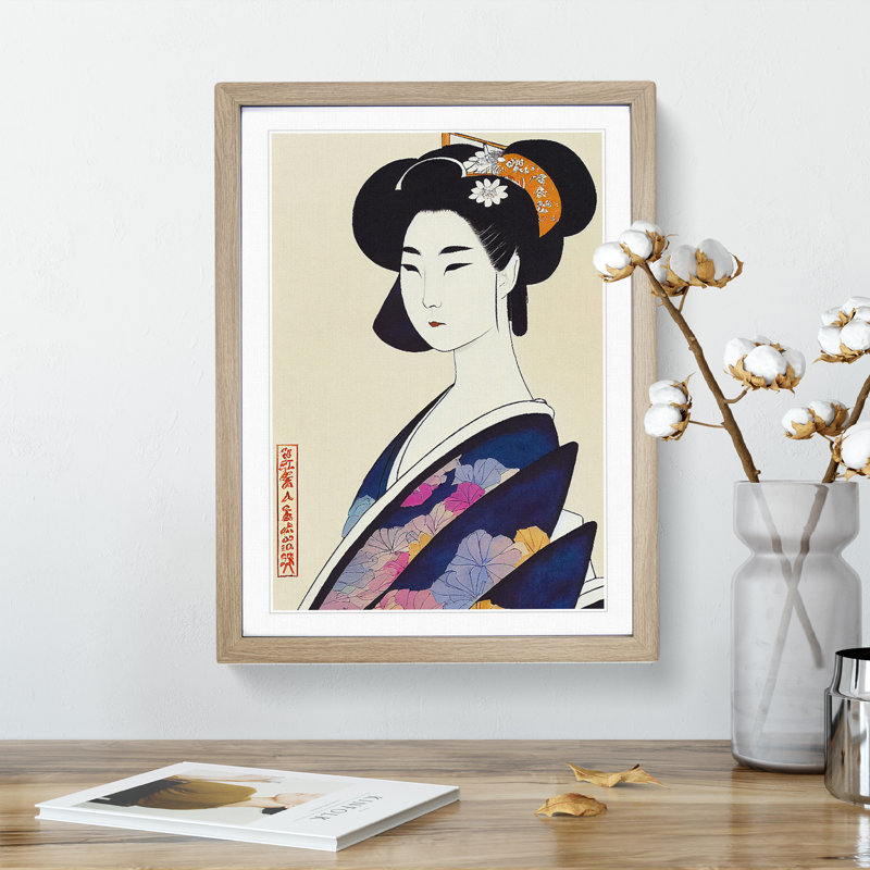Classic Geisha No.1 - Single Picture Frame Print, 64cm H x 46cm W x 2cm D, Oak