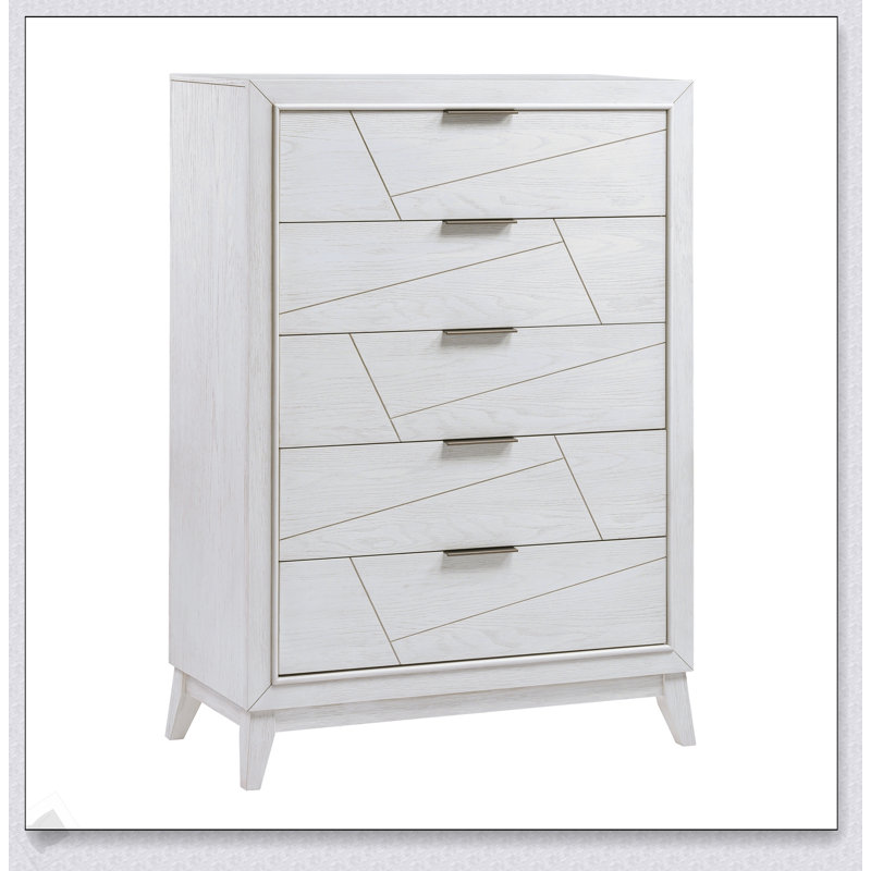 Antique White Finish Storage Chest with Five Drawers, Perfect for Modern and Traditional Bedrooms.