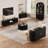 Round Coffee Table with Storage, 31.5" Mid Century Modern Fluted Coffee Table with 360° Curved Sliding Door-1472081142