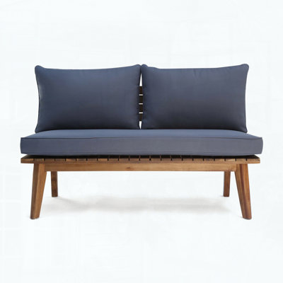 Mid-Century Modern Acacia Wood Loveseat with Weather-Resistant Cushions