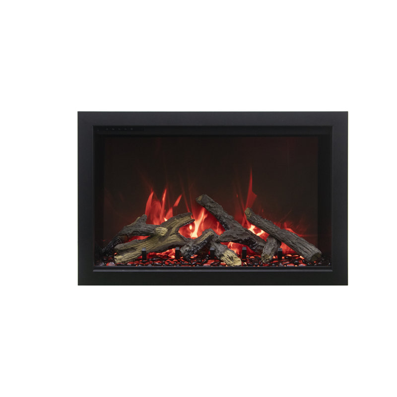 47.25'' Black Electric Fireplace with Glass Inlay