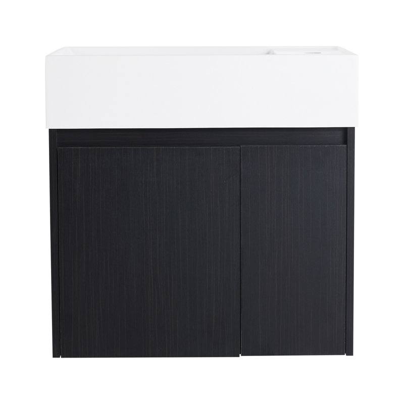 Meuble-lavabo de salle de bain 24 po - style moderne, portes à fermeture en douceur, conception à montage flottant, cuve en résine, fabrication en contreplaqué, châtaignier noir 24 po avec armoire moderniste, porte, forme montée, contreplaqué,