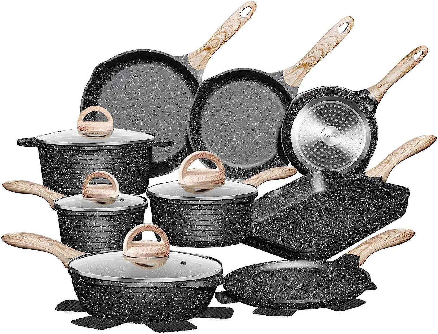 Caannasweis 20 Pieces Pots and Pans Non Stick Pan White Pot Sets Nonstick  Cookware Sets w/ Grill Pan