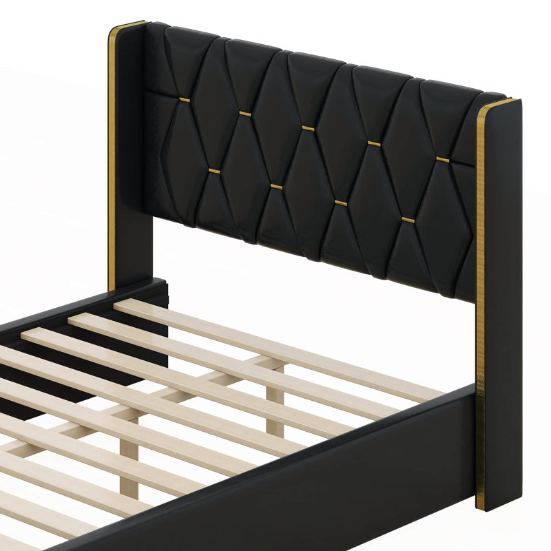 Lit plateforme tapissier Hussing, Noir, Double