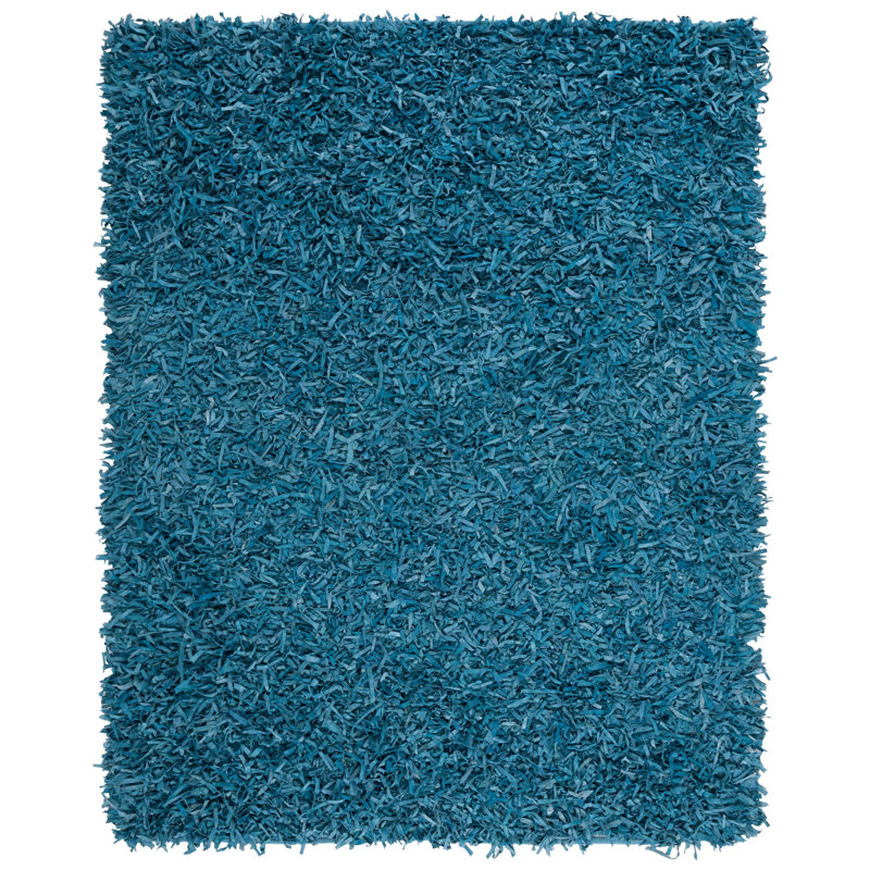 Tapis bleu clair en cuir noué à la main Godsey, Rectangle 8 pi x 10 pi