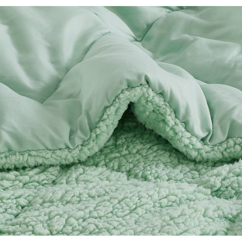 Sherpa Microfiber Reversible Modern 3 Piece Comforter Set, Queen Comforter + 2 Standard Shams, Green