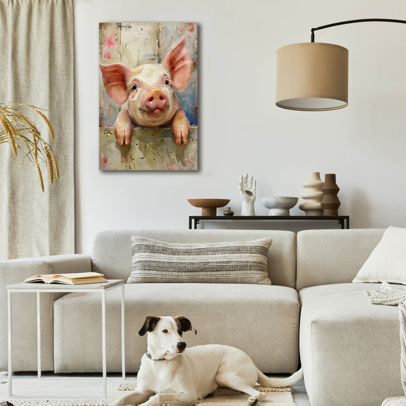 «Happy Pink Pig» par MomArt, verre mural, H 36 po x l 24 po x P 0,2 po