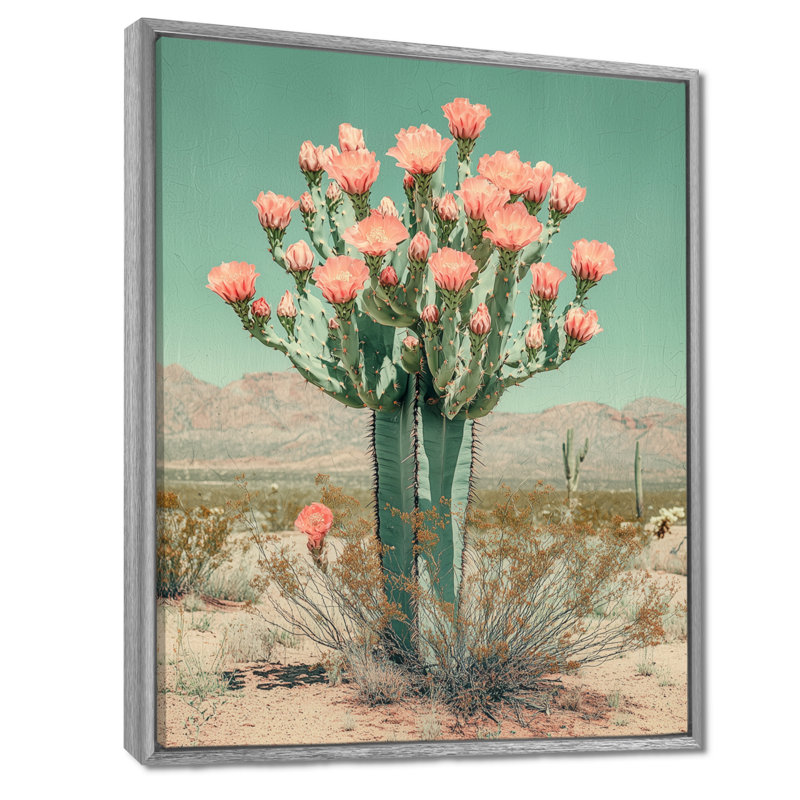 Margarit, cactus pastel en fleurs dans le désert I - Cactus, impressions encadrées, H 20 po x l 12 po, Argent argent