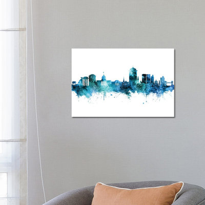 Montgomery Alabama Skyline Blue Teal by Michael Tompsett - Wrapped Canvas Gallery-Wrapped Canvas Giclée
