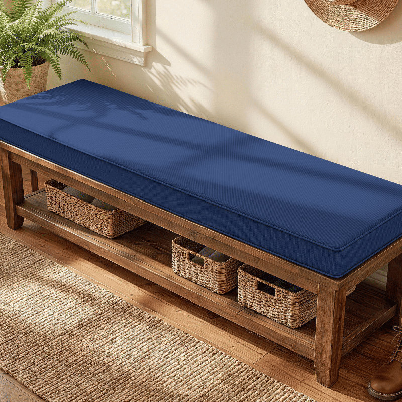 Coussin de banc antidérapant de 3 po d'épaisseur pour une utilisation intérieure et extérieure, l 48 po x P 18 po, Bleu