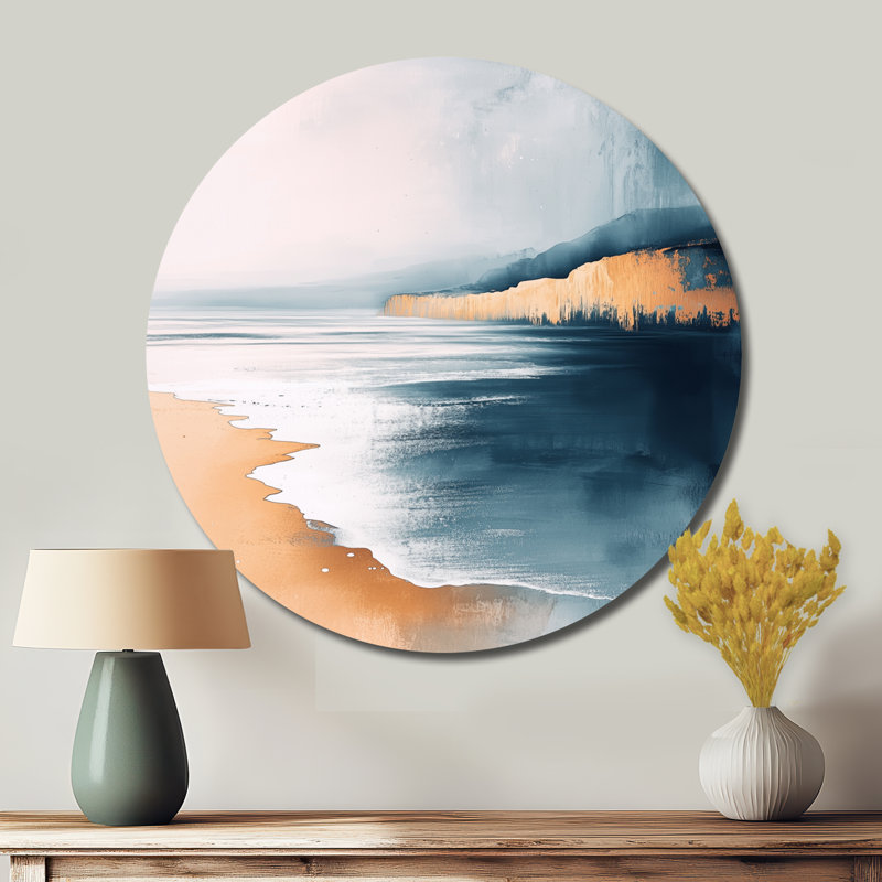 Sable côtier bleu et blanc - Art mural rond traditionnel en métal, L 16 po x H 16 po