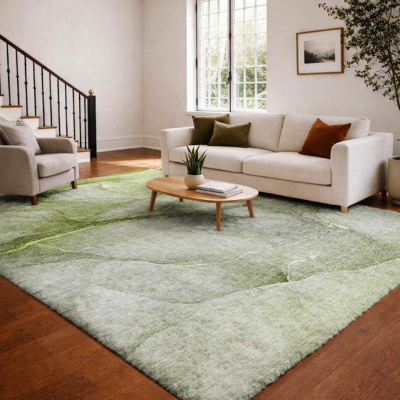 Tapis de qualité supérieure lavable à la machine à poils longs ADS508, Olive, 9 pi x 12 pi