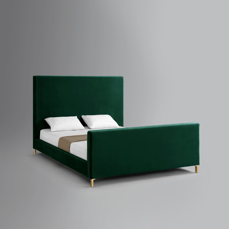 Lit plateforme moderne en velours pour chambre Inza, Grand, Vert forêt