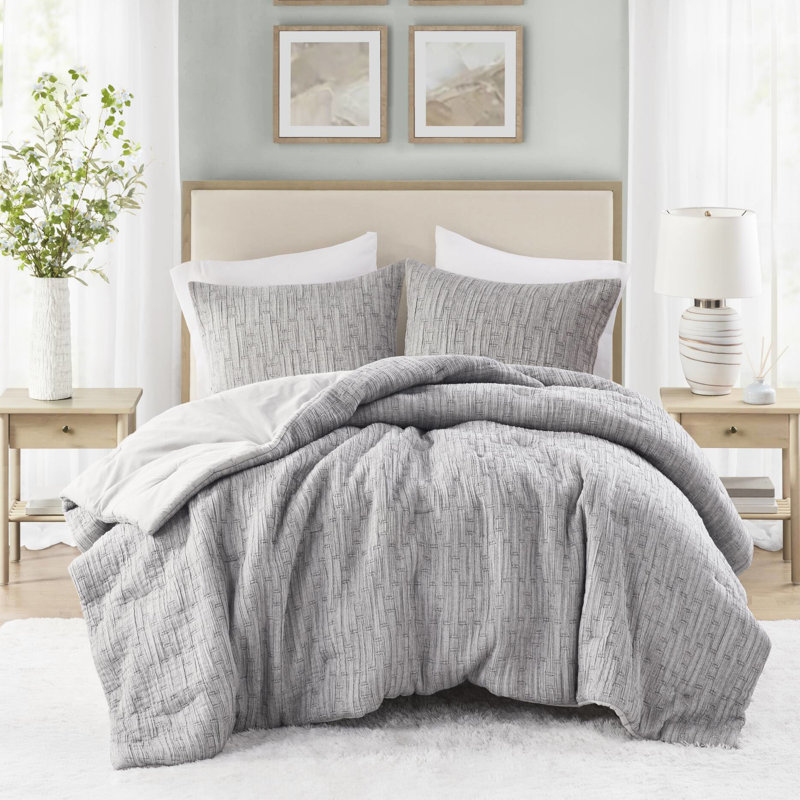 Édredon double / grand 3 pièces - Tissu et rembourrage riches en coton, tissé, mélange de coton gris et rembourré pour un sommeil confortable