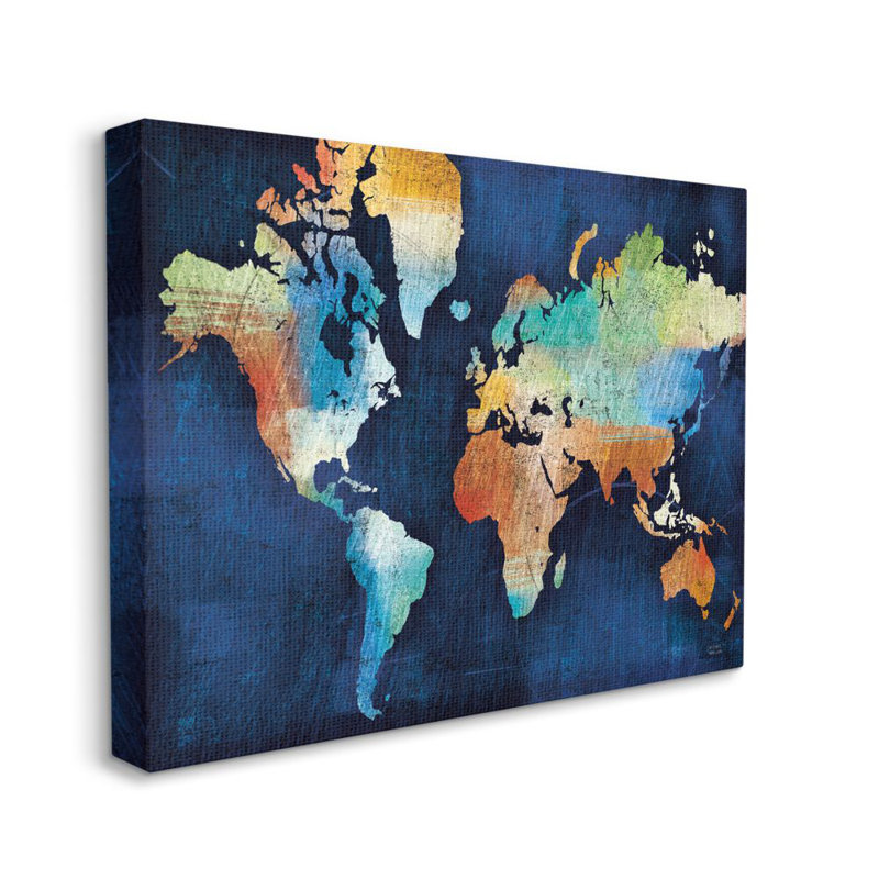 «World Map Modern Rainbow Textured Design» par Michael Mullen - impression d'art graphique, Toile tendue