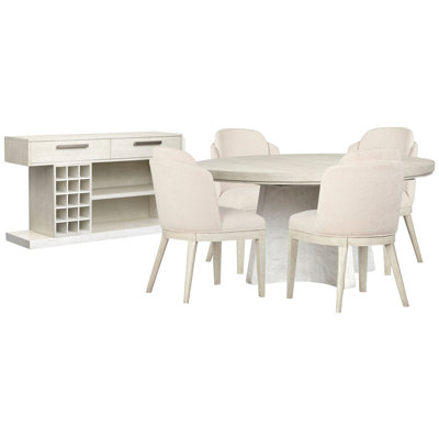 Rigsby Extendable 54" Round Dining Table With 4 Host Chairs And Sideboard