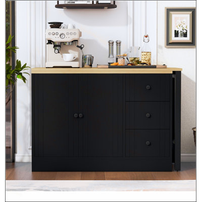 Buffet 89,7 po en bois avec table extensible, armoire de rangement multifonctionnelle pour salon, bureau, vestibule et cuisine