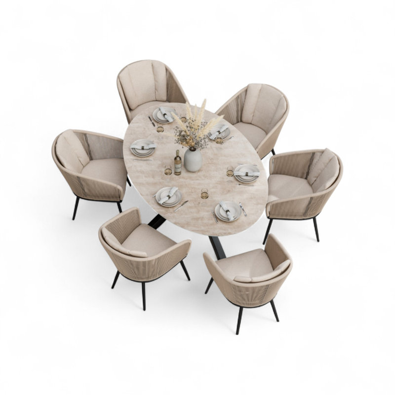 Bali 6 Seater Ellipse Dining set with Rope Chairs 