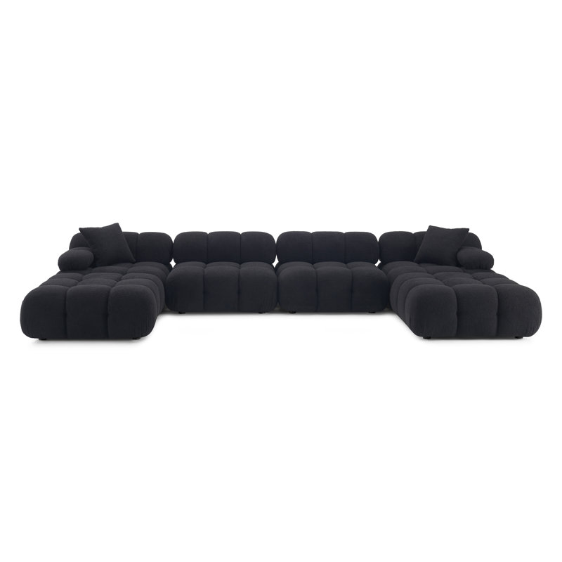 Chesnie Black Vegan Shearling 6-Piece Modular U-Sectional