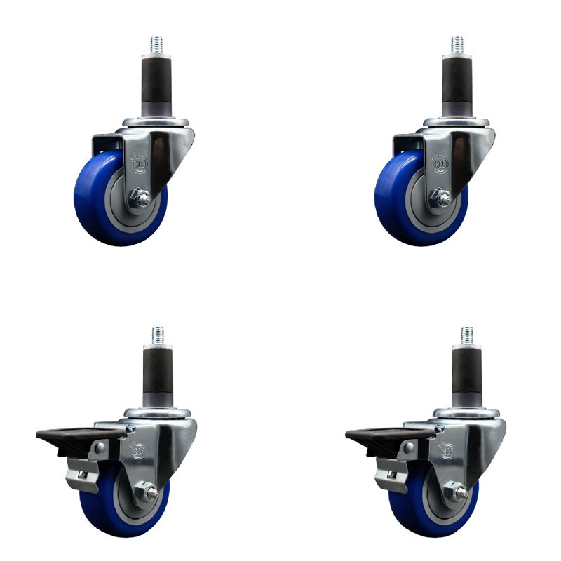 Ensemble de roulettes extensibles pivotantes en poly de 3 pouces de 1 1/4 po et 2 roues SCC