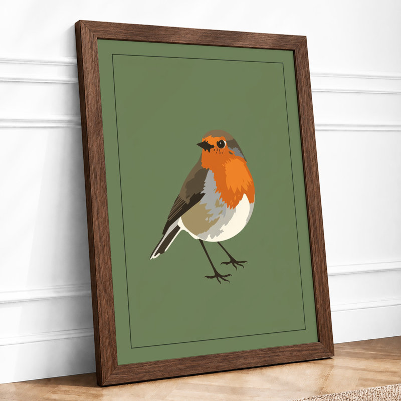Winter Robin Minimalist - Framed Print, A2 - 59.4 x 42.0 cm, Walnut