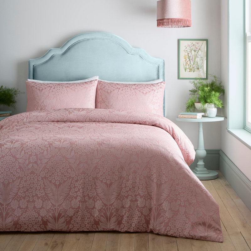 100% Recycled Polyester Floral Duvet Cover Set with Pillowcases, King Duvet Cover + 2 Standard Pillowcases, Blush