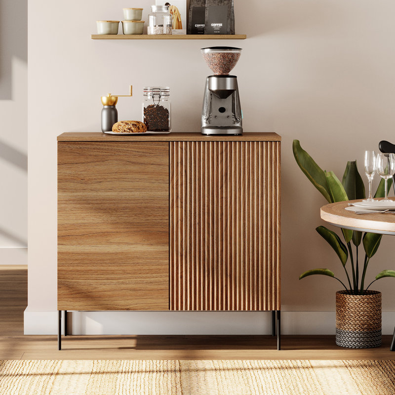 Buffet 31,5 po avec 2 portes, armoire de rangement moderne pour cuisine et salle à manger Union Rustic, Noyer