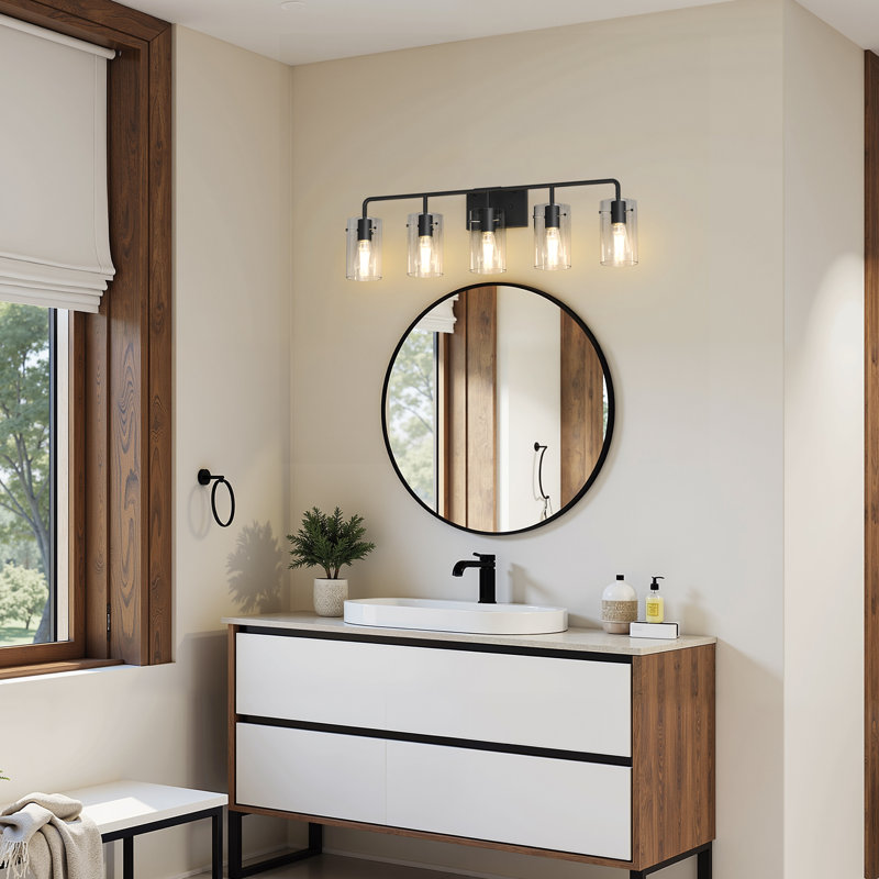 Éclairage de meuble-lavabo à intensité variable avec abat-jour en verre transparent, 5, 10.8" H x 32.67" W x 5.62" D