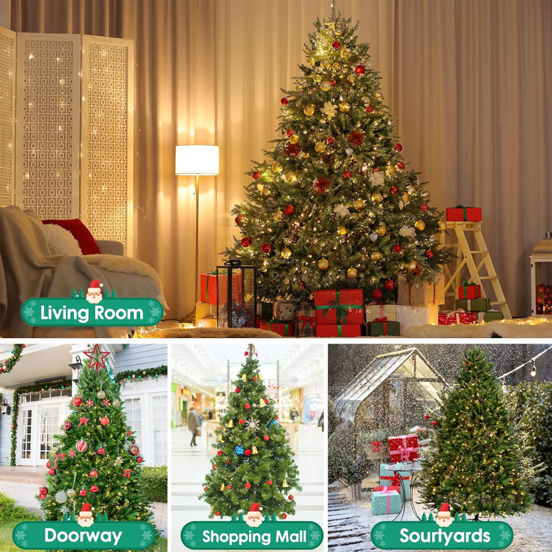 Arbre de Noël artificiel pointu de luxe 4,5 pi avec 300 lumières UL claires, charnières en métal et base pliable facile à assembler, pour la maison, le bureau et les fêtes