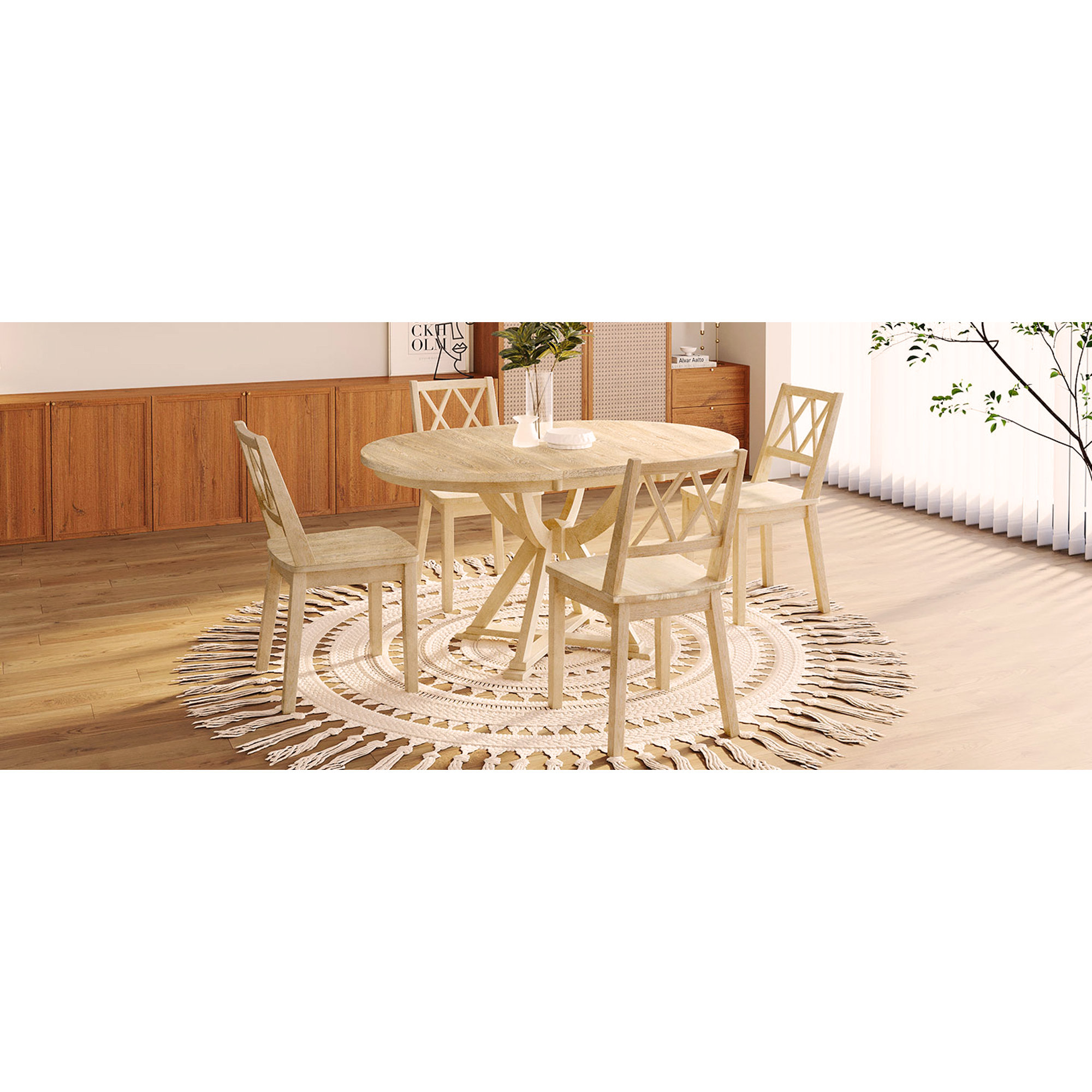 August Grove® Mid-Century 5-Piece Extendable Round Dining Table Set ...