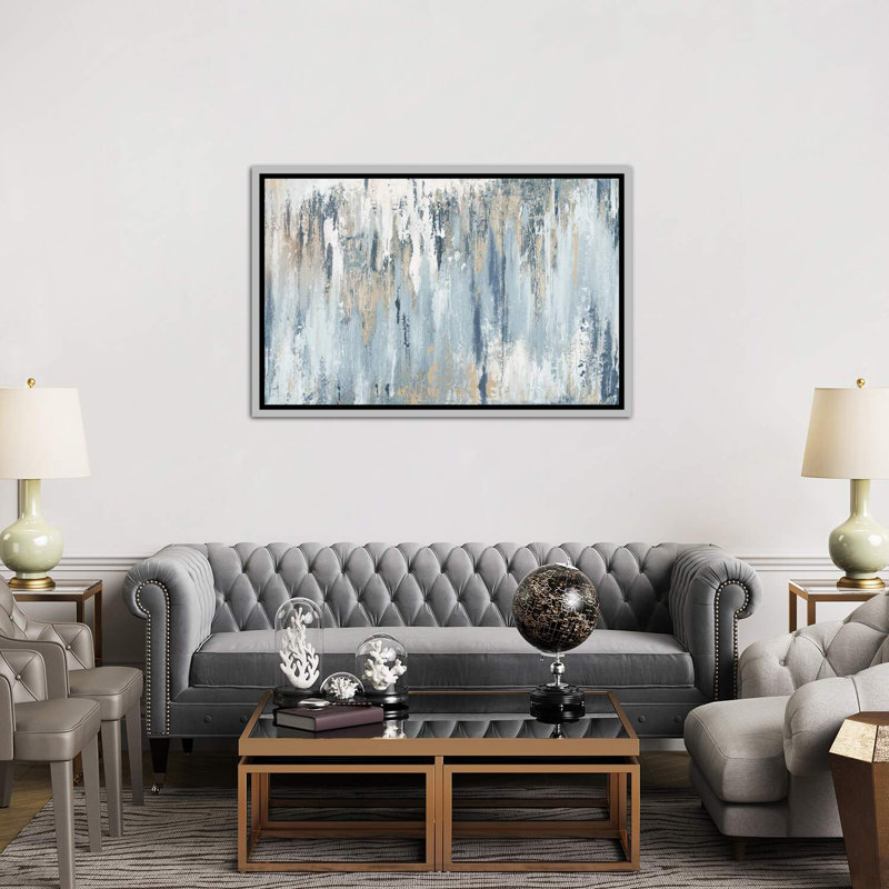 «Blue Illusion» par Patricia Pinto - impression d'art graphique, H 40 po x l 60 po, Toile encadrée, Argent argent