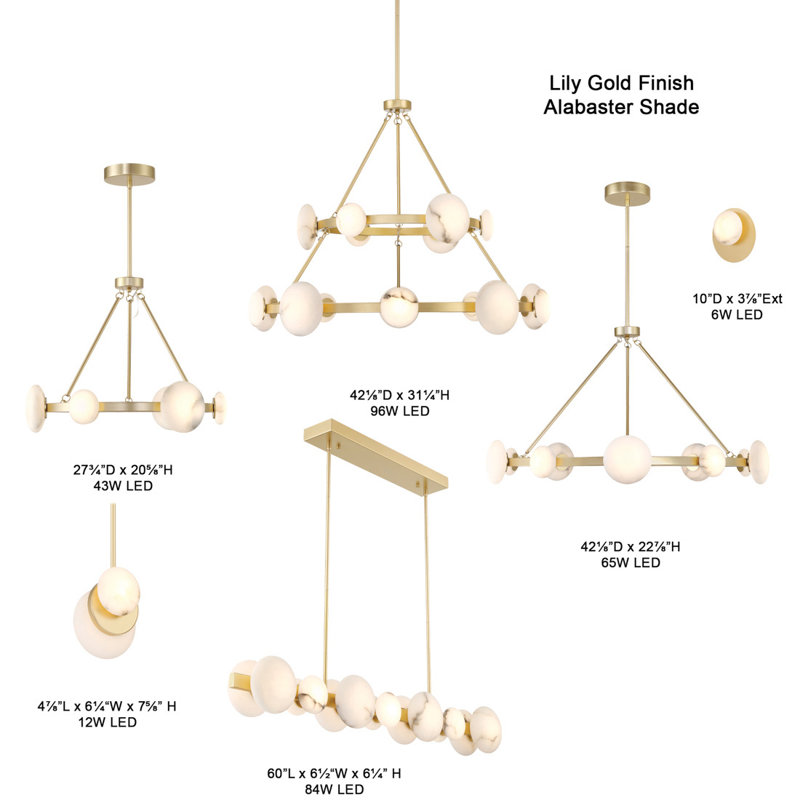 Lily Gold 10-Light LED Chandelier with Alabaster Shades