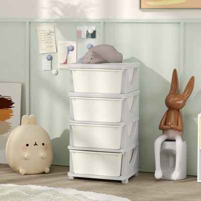4 Tier Kids Storage Unit, 4 Drawer Chest Toy Organizer Plastic Bins For Kids Bedroom Nursery Kindergarten Living Room For Toddlers