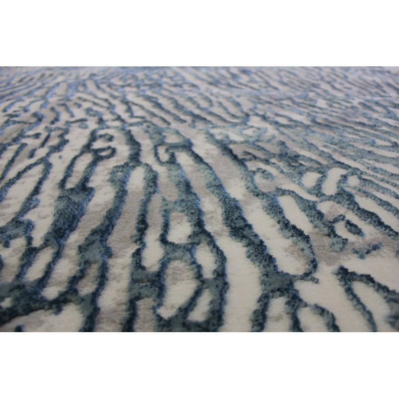Tapis / tapis doux, doux, confortable, abstrait, bleu marine, ivoire, Rectangle de 5 pi x 8 pi
