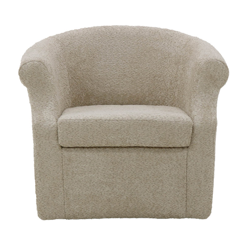 Buril Upholstered Swivel Barrel Chair, Cream Polyester Blend