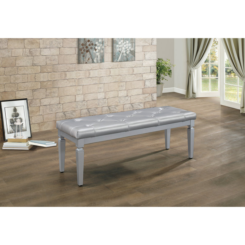 Banc rembourré en mousse moderne avec revêtement et section en similicuir argenté