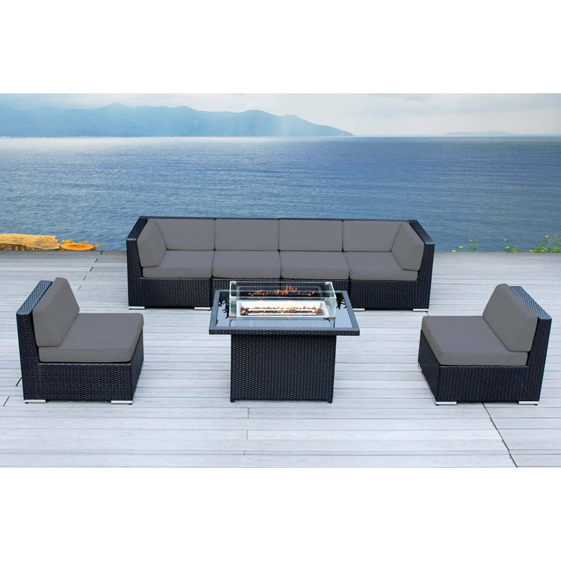 Ensemble de conversation d'extérieur pour 6 personnes avec table modulaire et foyer sans assemblage Ocean City