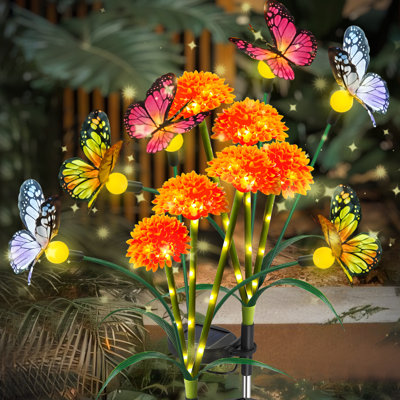 Hoxsie Solar Garden Lights, Latest Swaying Flower And Butterfly Lights, Swaying With The Wind,Thanksgiving Day,Christmas Day Gift(Set of 2)