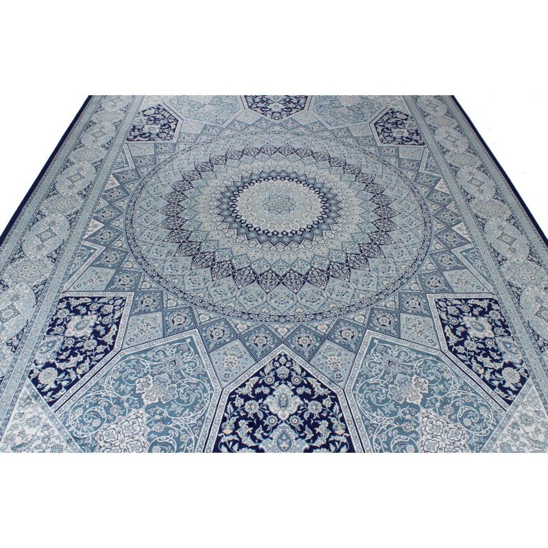 Tapis bleu marine et ivoire 7 x 7 7 po Antep, Rectangle 7 pi 10 po x 11 pi 2 po