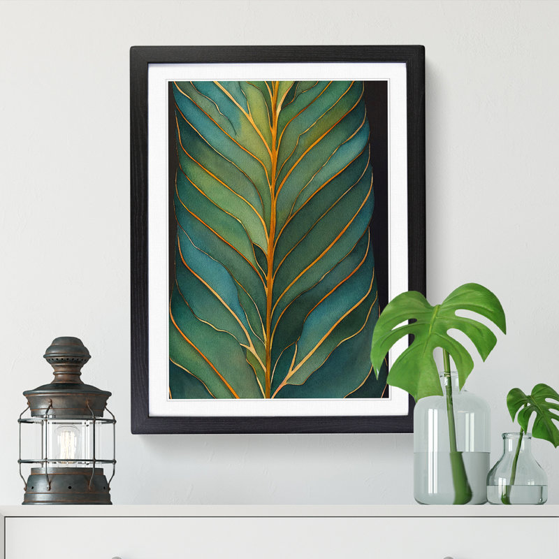 Watercolour Fern Leaf Vol.1 - Single Picture Frame Print, 46cm H x 34cm W x 2cm D, Oak
