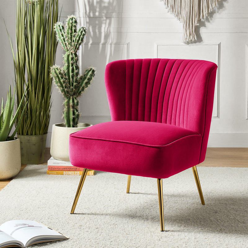 Leona Velvet Accent Chair with Metal Legs, Velours fuchsia